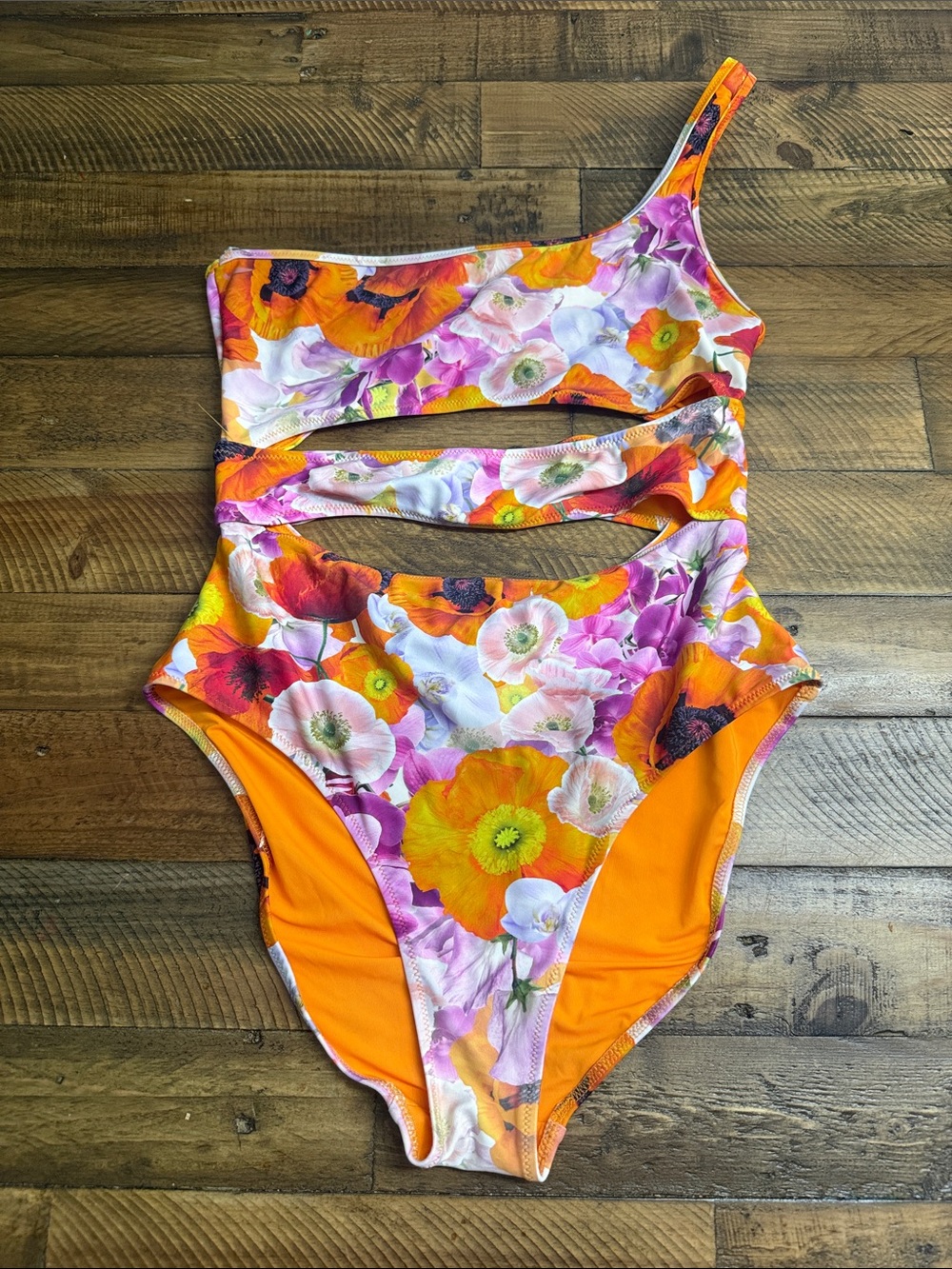 Women’s aerie Orange Floral One-Shoulder Cutout Swimsuit